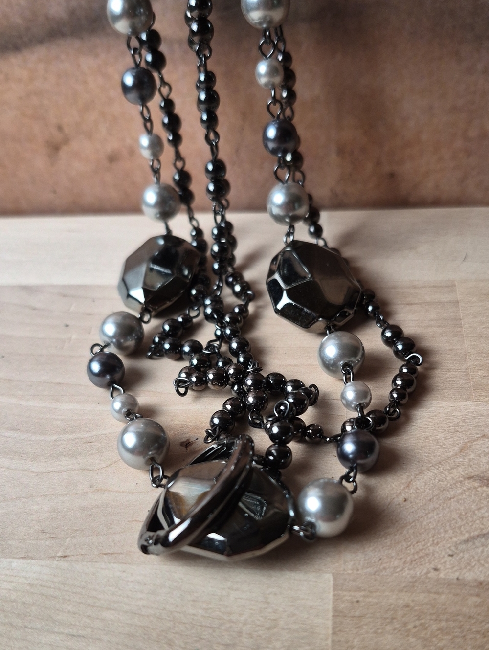 Gunmetal and Silver Multi-Bead Statement Necklace